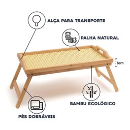 Bandeja Café da Manhã de Cama Bambu Palha com Pés Dobrável - 5