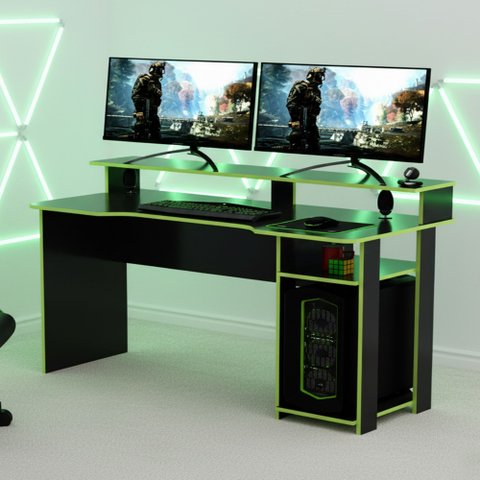 Mesa Gamer Escrivaninha com Porta CPU 136cm Preto E Verde