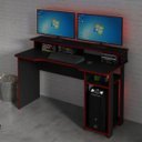 Ver imagem 6 de Mesa Gamer Escrivaninha com Porta Cpu 136cm Preto e Vermelho