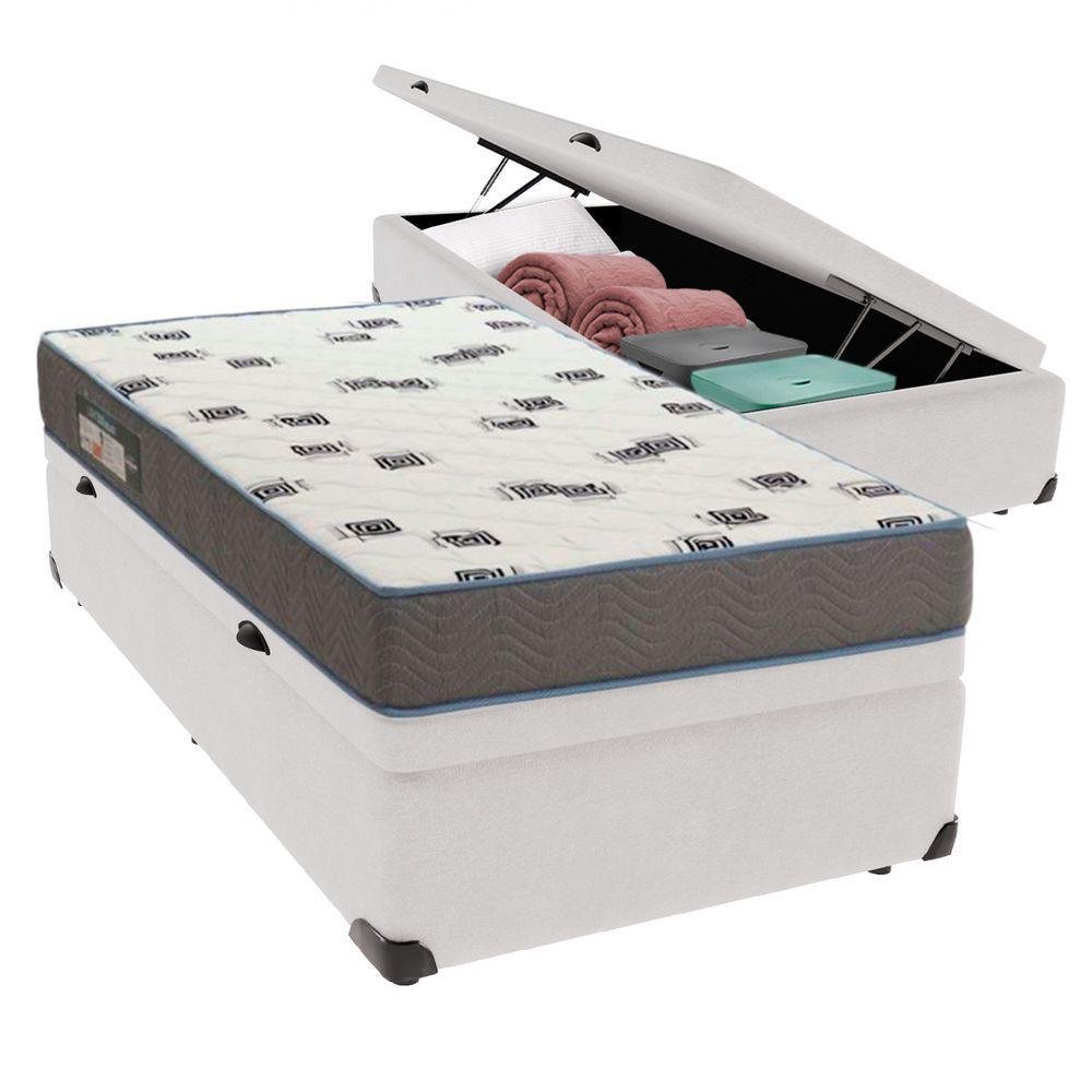 Cama Box Solteiro com Bau Ortobom D33 Light Branco | MadeiraMadeira