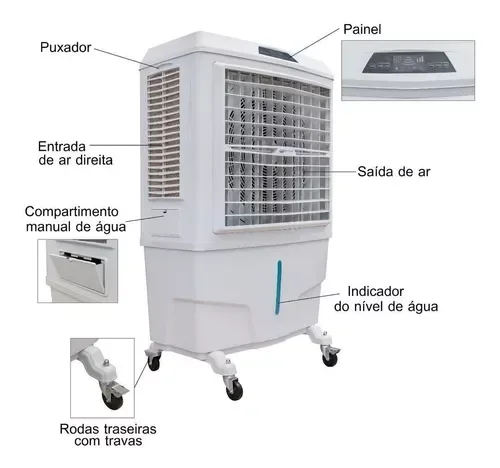 Climatizador Ar Portátil Umidificador Purificador Ventilador Branco Com Rodinhas 100 Litros 110 V /  - 4