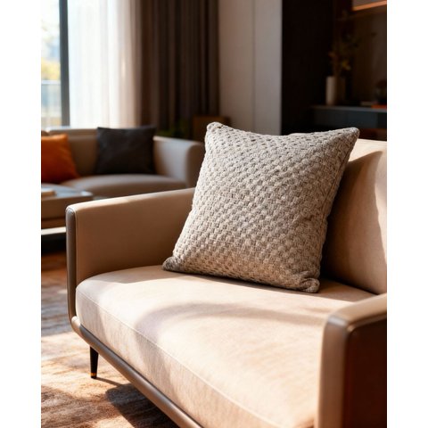 Capa de Almofada Rústica em Algodão Macrame Cru com Areia