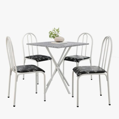 Kit Mesa Diamante 544 Sala de Jantar 4 Cadeiras Pés Tubular Floral/branco