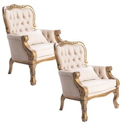 Kit 2 Poltronas Clássicas Decorativa Imperador Dourado Envelhecido e Bege Soberati Poltrona Clássica - 1