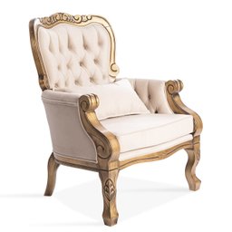 Kit 2 Poltronas Clássicas Decorativa Imperador Dourado Envelhecido e Bege Soberati Poltrona Clássica - 2