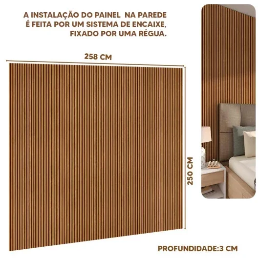 Cabeceira Ripada Grande para Quarto 260 Cm X 250 Cm Mdf e Mdp Nature Espresso Móveis - 4