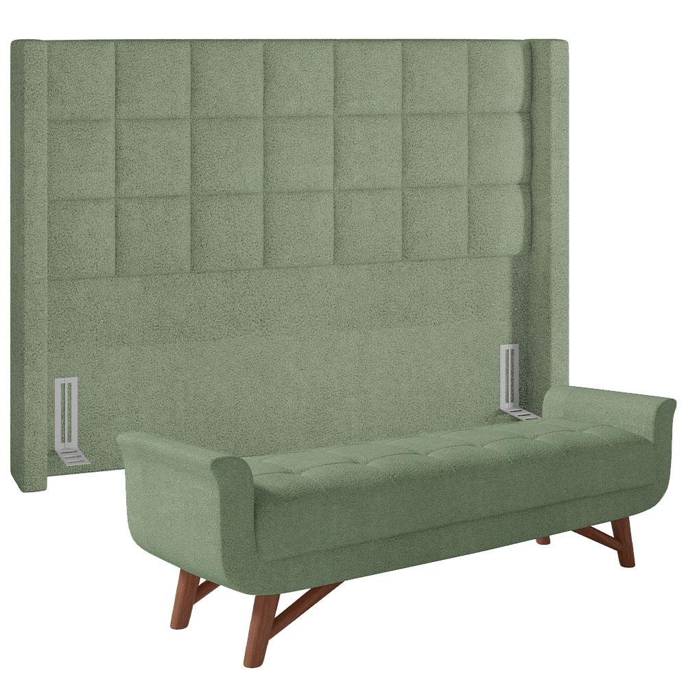 Kit Cabeceira Cama Box Paris 195 Cm com Puff Recamier Itália P05 Bouclê Oliva - Lyam Decor