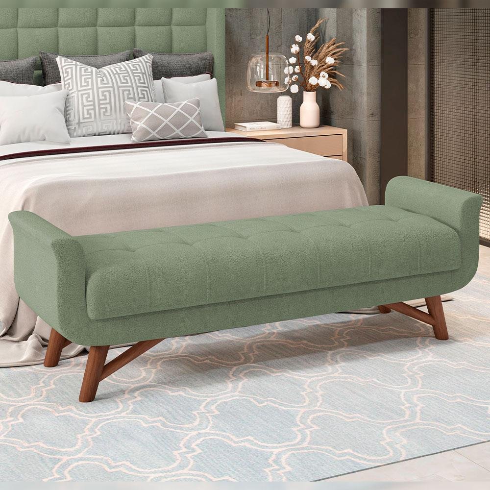 Kit Cabeceira Cama Box Paris 195 Cm com Puff Recamier Itália P05 Bouclê Oliva - Lyam Decor - 3