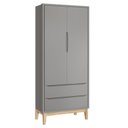Ver imagem 2 de Jogo de Quarto Classic Guarda Roupa 2 Portas e Cômoda Cinza Fosco com Pés Madeira Natural - Reller M