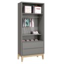 Ver imagem 3 de Jogo de Quarto Classic Guarda Roupa 2 Portas e Cômoda Cinza Fosco com Pés Madeira Natural - Reller M