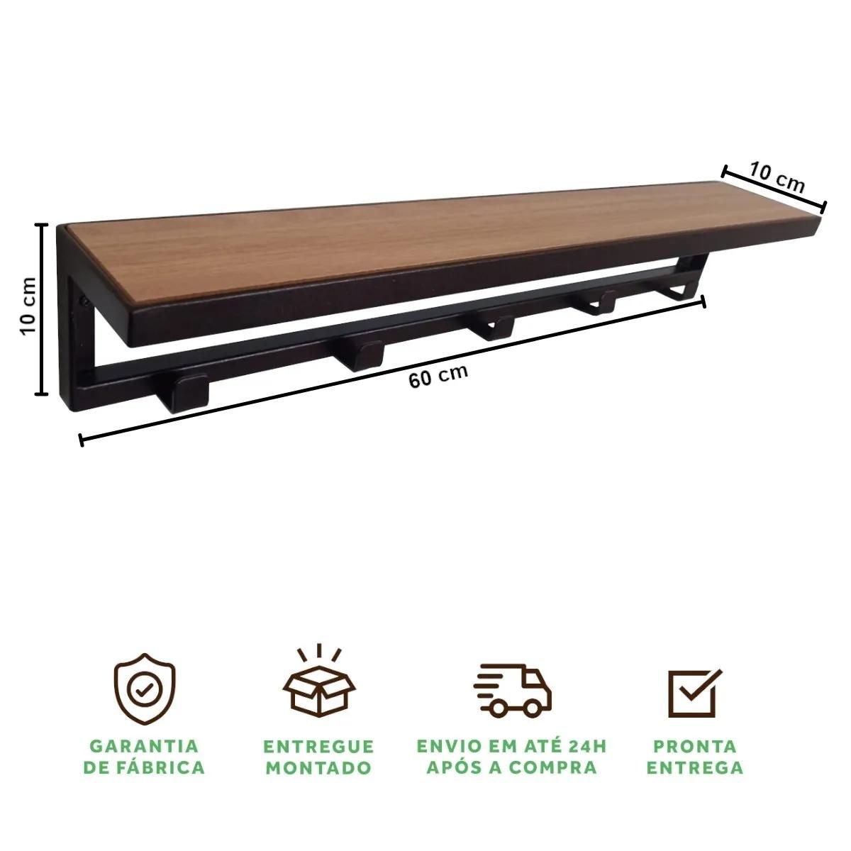 Arara Cabideiro de Parede Industrial Aço e Mdf Preto - 7