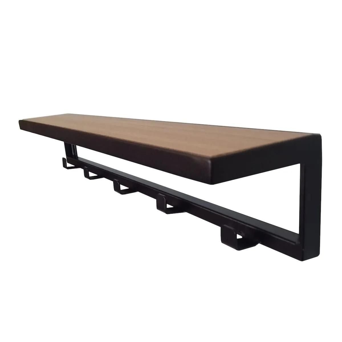 Arara Cabideiro de Parede Industrial Aço e Mdf Preto - 5