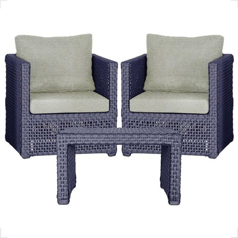 Mesa e 2 Poltronas Madri Corda Náutica Estofado 3 Trama Azul