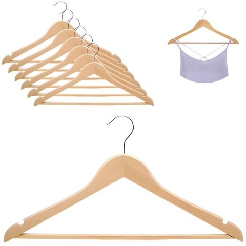 Kit 6 Cabides de Madeira com Verniz – Sofisticação e Durabilidade