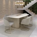 Ver imagem 1 de Mesa de Jantar Retangular com Vidro para 6 Lugares Lintz 184 cm Off White Fosco com PU Bege