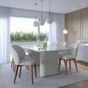 Ver imagem 3 de Mesa de Jantar Retangular com Vidro para 6 Lugares Lintz 184 cm Off White Fosco com PU Bege