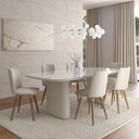 Ver imagem 4 de Mesa de Jantar Retangular com Vidro para 6 Lugares Lintz 184 cm Off White Fosco com PU Bege