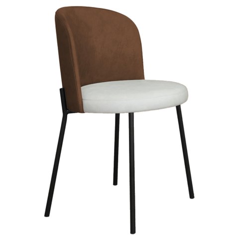 Cadeira Decorativa Sala de Jantar Elegance Base Preta Courino Caramelo /bege - Montanaris Decor