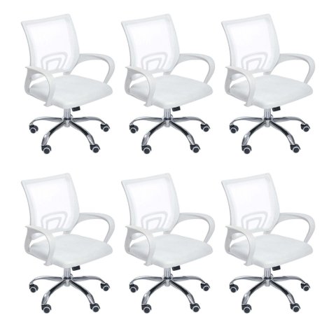 Kit 6 Cadeiras de Escritório Mesh Assento Estofado Base Giratória 9050 - Branca
