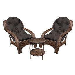 Conjunto de Poltronas Fibra Sintética Espreguiçadeira - 2 Poltronas + Mesa de Centro - Tecido Duna M - 1