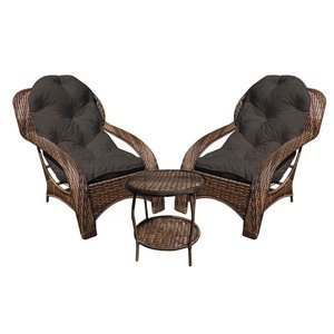 Conjunto de Poltronas Fibra Sintética Espreguiçadeira - 2 Poltronas + Mesa de Centro - Tecido Duna M