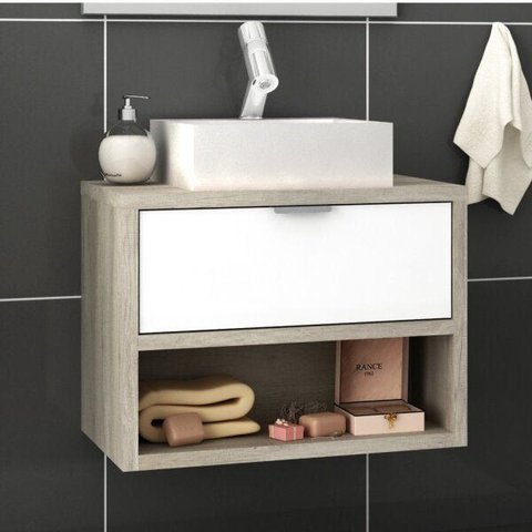 Gabinete para Banheiro 1 Gaveta 60cm sem Cuba Malta Branco/Barrique