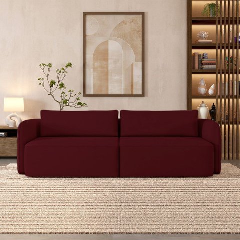 Sofá Living Sala de Estar Abel 220cm Bipartido Pés de Madeira Veludo Bordô G33 - Gran Belo