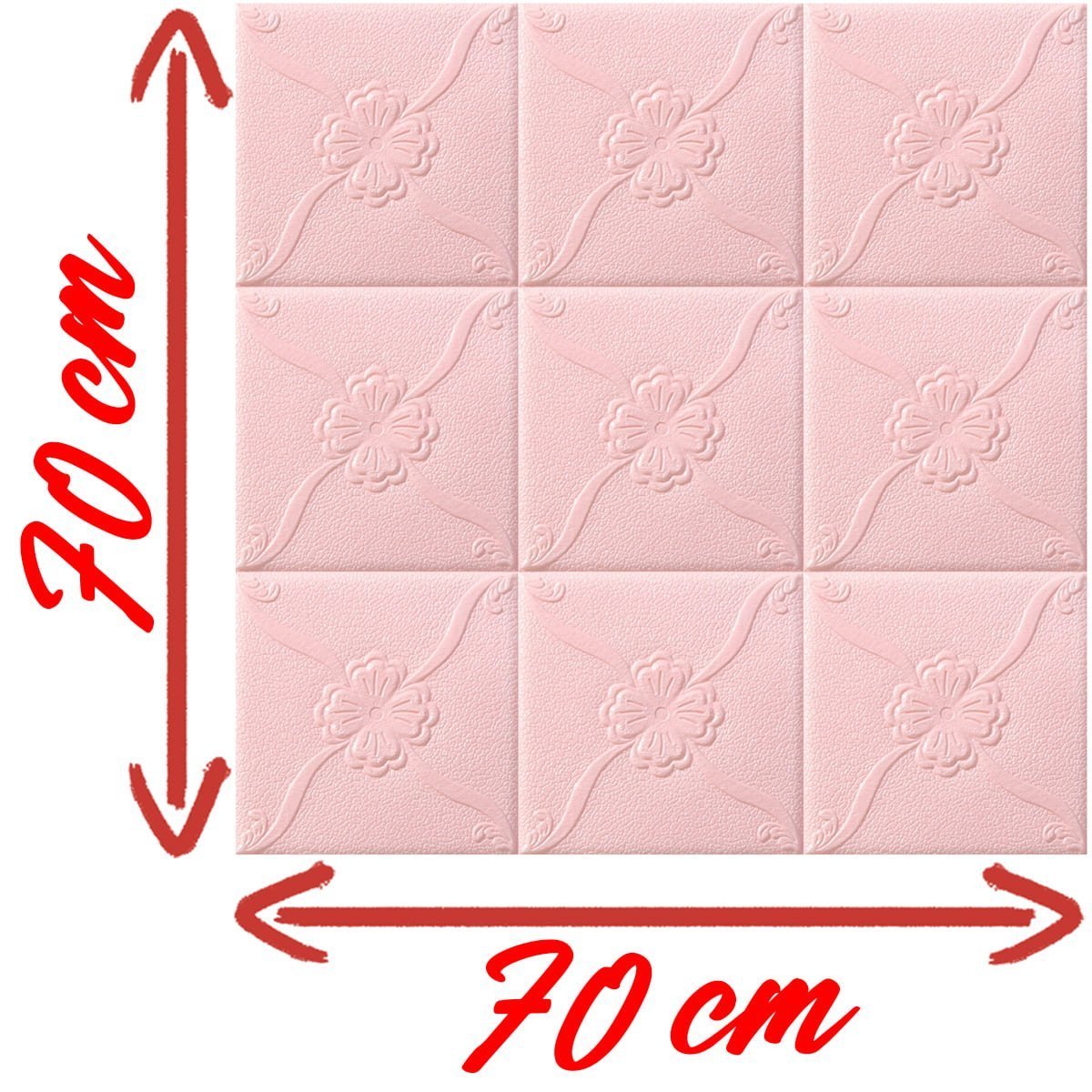 Painel Placa 3D Auto Adesivo Flor Rosa Alto Relevo 70x70cm - 3