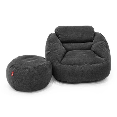 Poltrona Núcleo com Apoio de Pufe Elegante e Luxuosa Enchimento Pérolas 3mm Macio Cinza