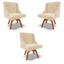 Ver imagem 1 de Kit 3 Cadeiras Decorativas Sala de Jantar Base Giratória de Madeira Firenze Suede Bege/Natural G19 -