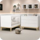 Ver imagem 1 de Quarto de Bebê Berço + Cômoda 6 Gvts Classic Branco Pés Madeira Natural