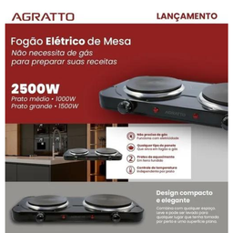 Fogão Elét. Preto 2 Bocas de Mesa Portátil Agratto 110v - 4