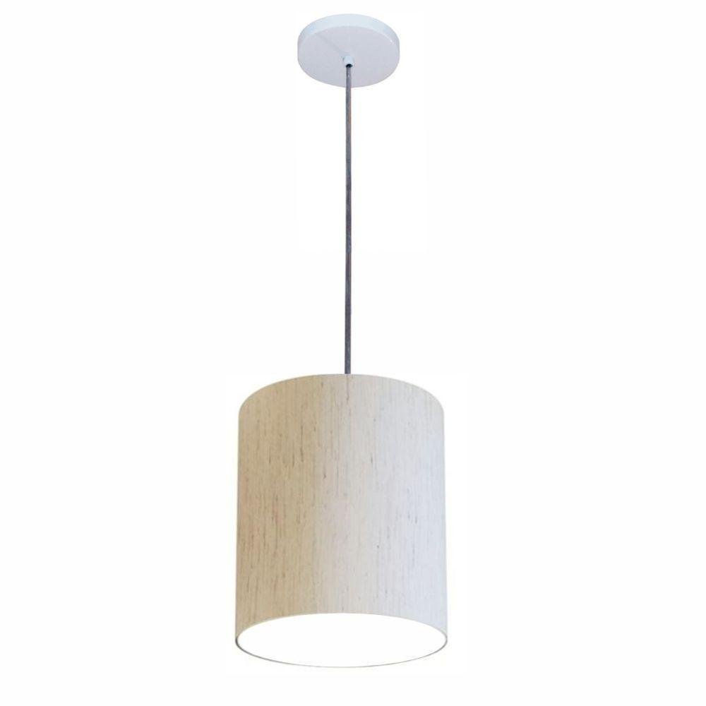 Luminária Pendente Md-4102 Cúpula em Tecido Cor Bege Cor da Canopla Branca e Fio Transparente - 1
