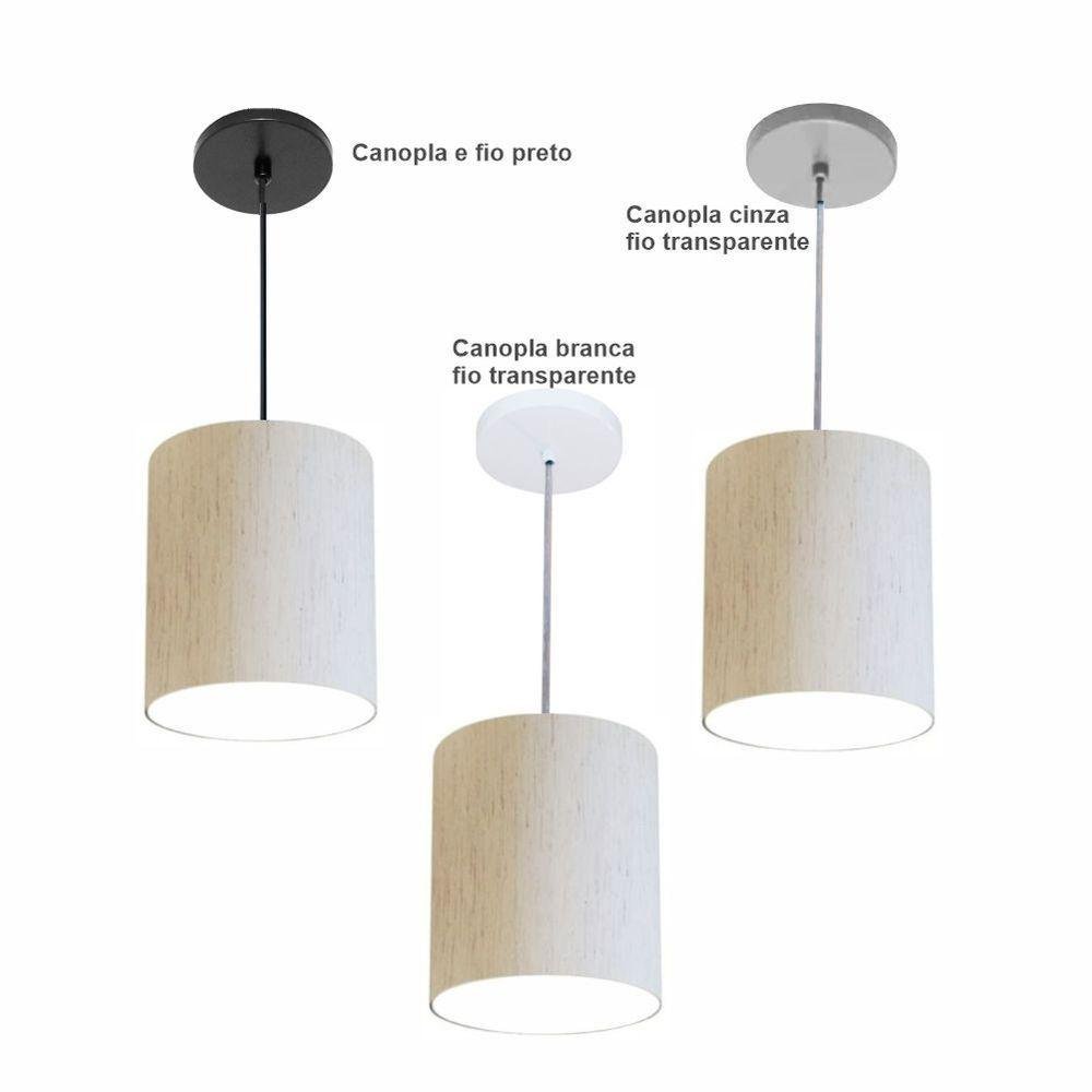 Luminária Pendente Md-4102 Cúpula em Tecido Cor Bege Cor da Canopla Branca e Fio Transparente - 3