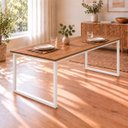 Ver imagem 2 de Mesa de Jantar Reforçada Industrial 190x50cm Tampo Marrom Pés Branco