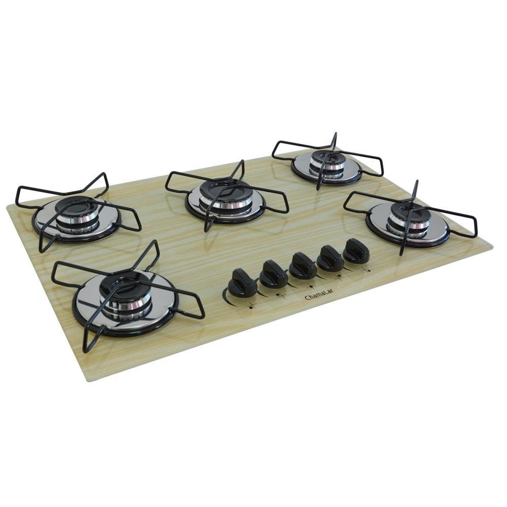 Fogão Cooktop Gás 5 Bocas Ultra Chama 127v/220 Amadeirado Claro Madeira Bege - 2