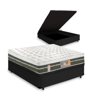 Cama Box Com Baú Casal + Colchão De Molas Bonnel - Castor - Silver Star One Face 138x188:preto