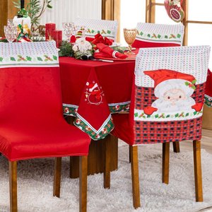 Kit Capas de Cadeira Jantar Estampadas Natalina Ajustável C/ Elástico 06 Pçs - Papai Noel