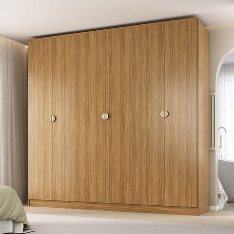 Guarda-Roupa Casal 100% MDF 6 Portas 4 Gavetas Brescia Marrom/Nogueira
