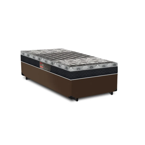 Cama Box Solteiro Marrom + Colchão de Molas - Castor - Class Tecnopedic One Face 88x188x60cm