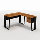 Ver imagem 5 de Mesa de Escritório Industrial em L com Gaveteiro Pés Metal Cor:nogal com Preto