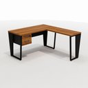 Ver imagem 4 de Mesa de Escritório Industrial em L com Gaveteiro Pés Metal Cor:nogal com Preto