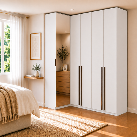 Guarda Roupa de Canto Reto 5 Portas 1 Espelho Altezza Trend Belmax:Branco