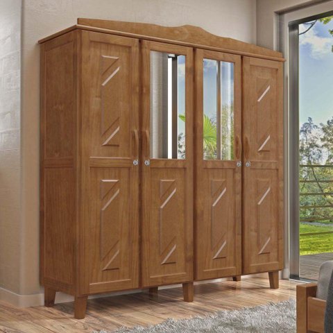 Guarda-roupa Brasil Casal Imbuia 4 Portas Espelhos 3 Gavetas Internas Madeira Pinus - Cavazotto