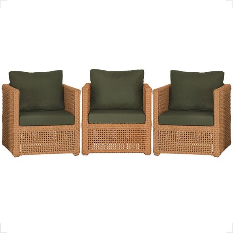 3 Poltronas Madri Alumínio Corda Náutica Estofado 13 Trama Original