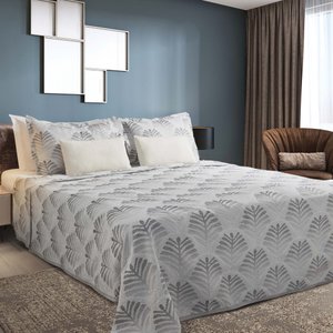 Kit Colcha Cobre Leito Casal 3pç Montblanc Folhagem Chumbo