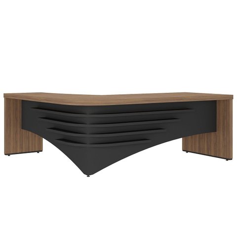 Mesa para Escritório em L Diretor Lado Direito Nogal/Preto