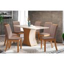 Ver imagem 1 de Conjunto: Mesa de Cozinha Luiza Tampo Madeirado C/ Vidro 160x90cm e 6 Cadeiras Isa Nature/suede