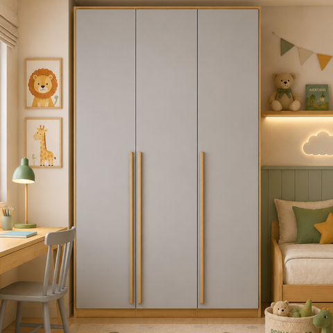 Guarda Roupa 3 Portas Cinza com Carvalho Malva MDF 18mm