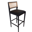 Ver imagem 1 de Banqueta em Madeira. Assento Estofado. Encosto Tela Sextavada. Cor Preta